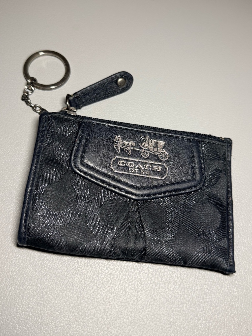 Coach Black Signature Mini Skinny Keychain Wallet